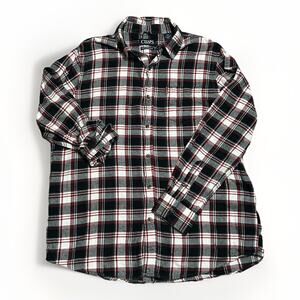 Chaps Performance Red Black Plaid Flannel Shirt Chore Pocket Mens L 100% Cotton